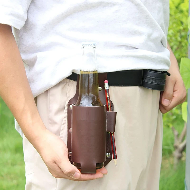 Classic Beer Holster Great Gadget, Perfect Beer Gift For Men Of All Ages, Leather, Holster Black Durable Easy Install