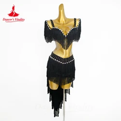 Belly Dance High-End Custom Female Child Adult Elegant Tassel Bra Practice Clothes Suit Diamond Top Long Skirt Performance Set