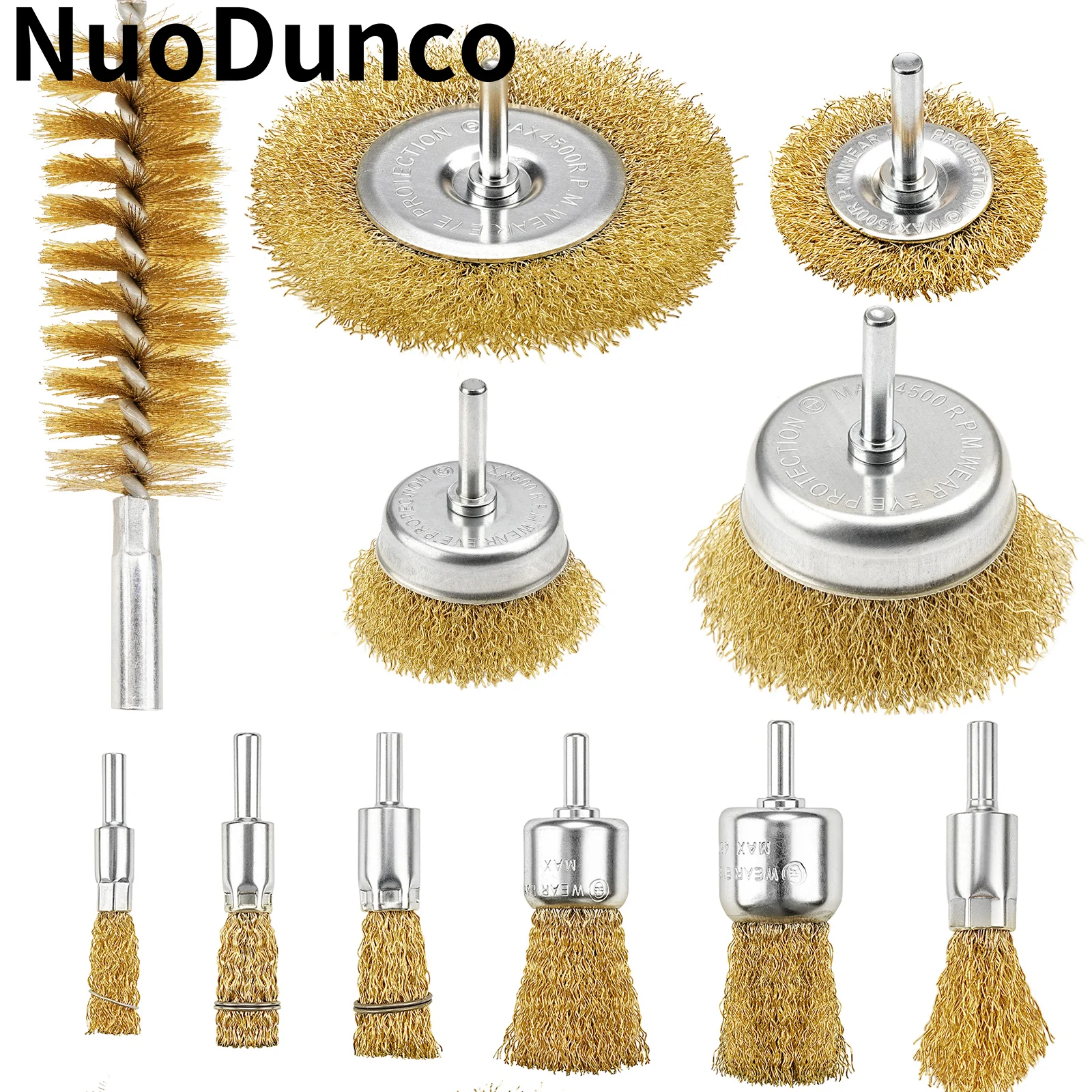 11PCS Wire Cup/Pen/Tube Brush Kit Copper Plated Wire Brush Set 6mm Shank Rotary Tool Accessories for Metal Polishing Cleaning