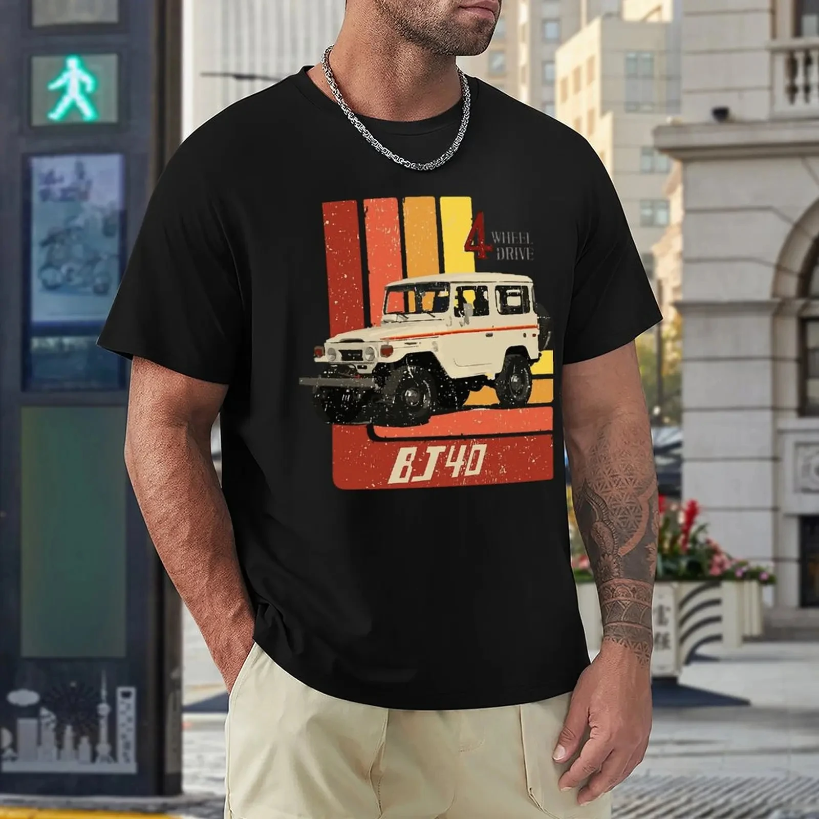 Men\'s T-Shirts Retro Land Cruiser FJ40 Jdm Humorous Fashion Cotton Tees Shirt Speed Car Print Casual Oversized Short Sleeve Tops