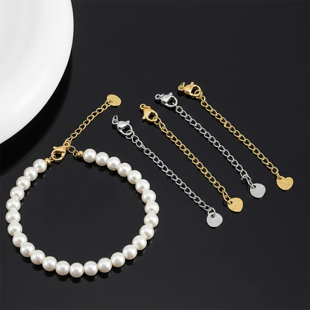 

10pcs 100pcs Stainless Steel Extended Tail Chains With Heart Shaped Charm Lobster Buckle Connector Chains For DIY Jewelry Making