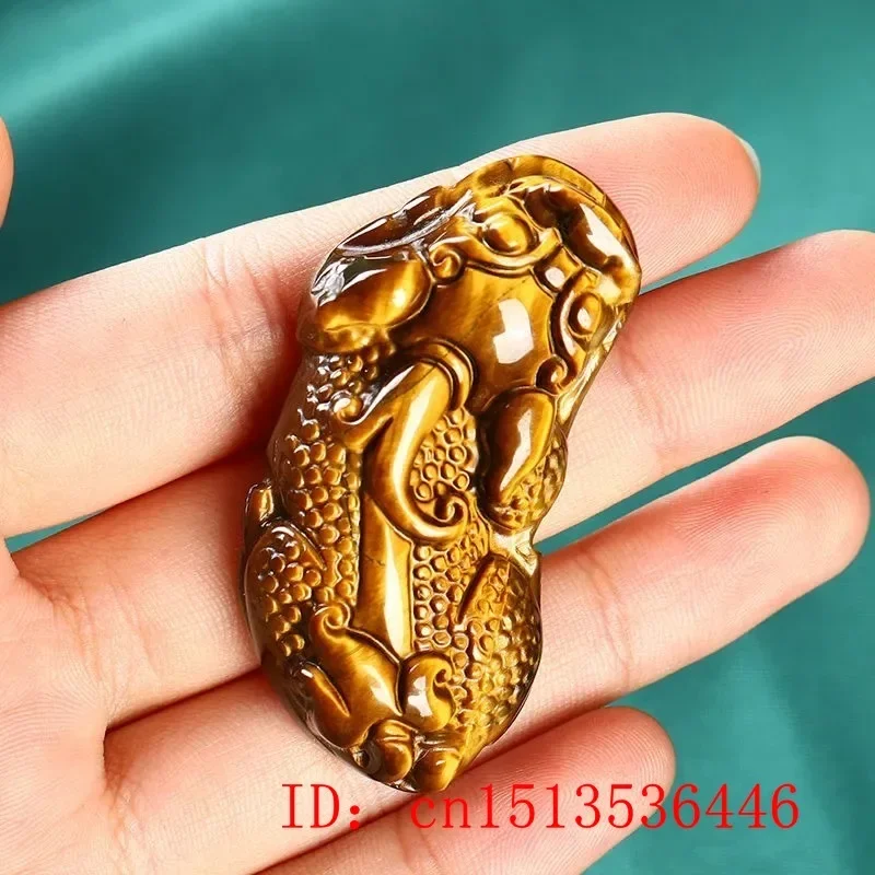 Natural Tiger Eye Stone Jade Pixiu Pendant Necklace Fashion Charm Jewelry Carved Amulet Luck Gifts for Women Men Free Rope
