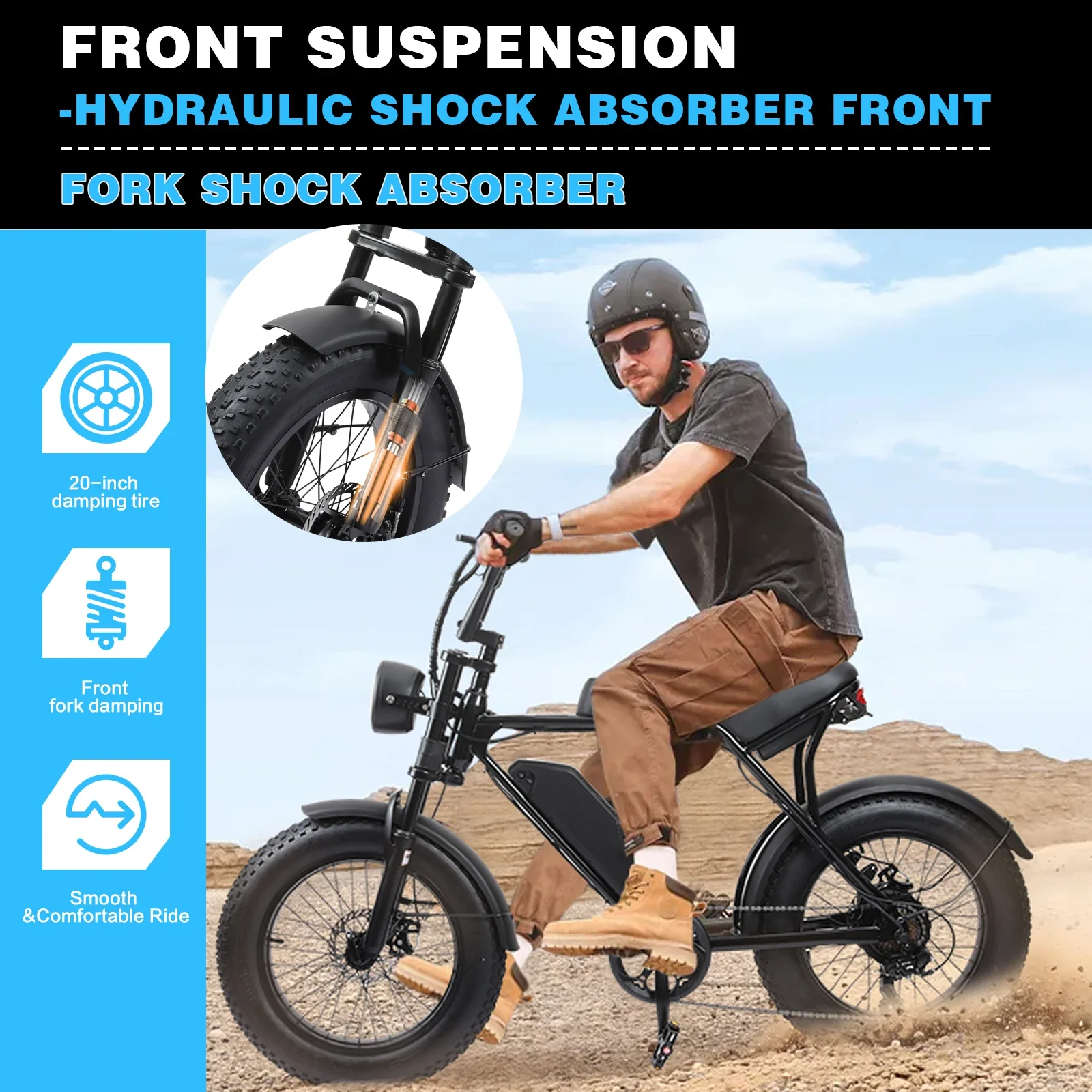 JZ01 dual battery Electric Bike 48v 750W 20inch  Load 200KG Beach Snow City Fat Tire Mountain Dirt Electric bicycle for adults