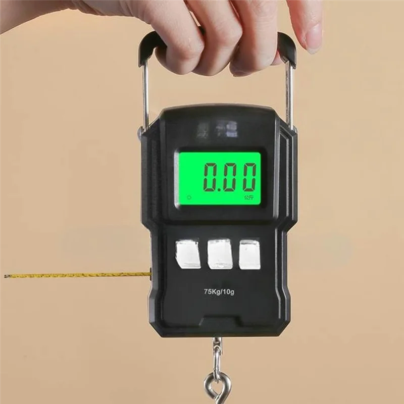 ABKW-Digital Hintergrundbeleuchtung Fisch Hängen Haken Skala 75Kg/10G Maßband Tragbare Digital Waage Mit 1M Lineal