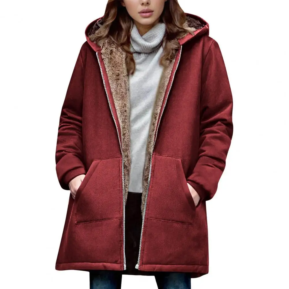 

Autumn Winter Women's Sherpa Lined Hooded Coat Casual Full Zip Up Long Coat Thicken Winter Warm Fleece Jacket