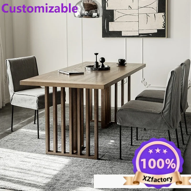Factory Direct 2026 French solid wood dining table, vintage office desk, European minimalist negotiation table, American light