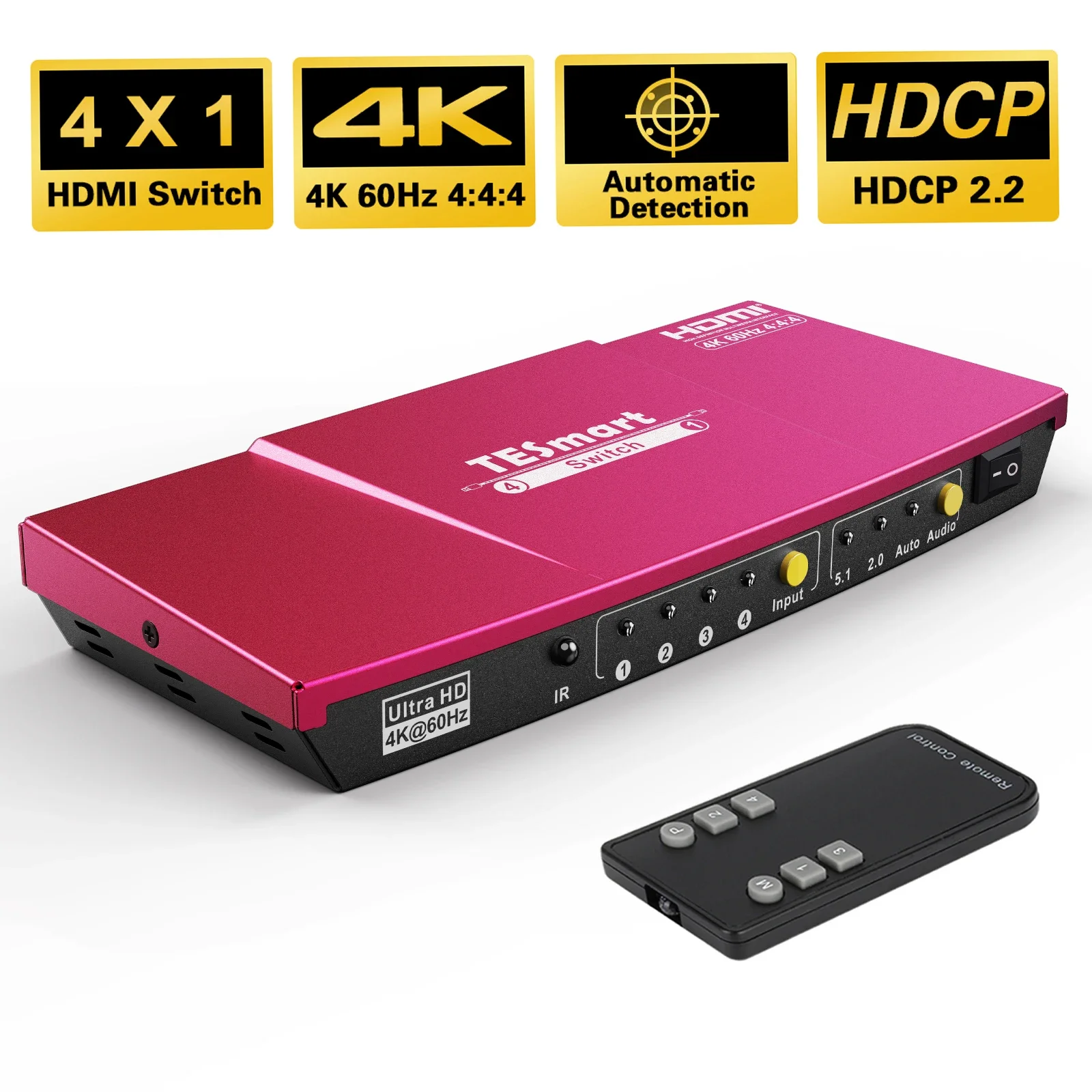 OEM ODM Input 4 Output 1 HDMI Switcher HDCP 2.2 Detection CEC 4K60Hz HDMI Switch