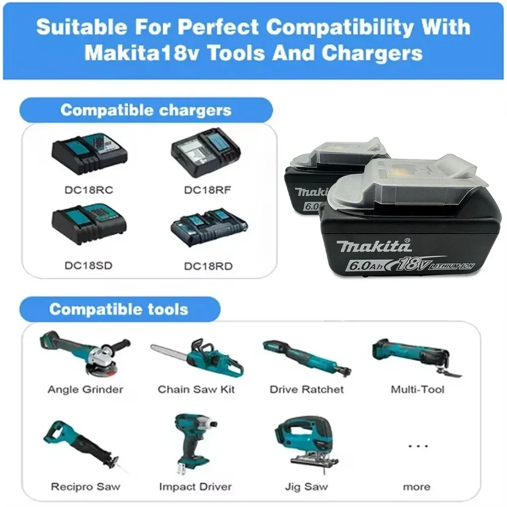 Original Makita 18V 6Ah Li-ion Battery,For Makita 18V Power Tool DDF487 DTD173 DGA404 DTW700 DHP487 Replacement Lithium Battery