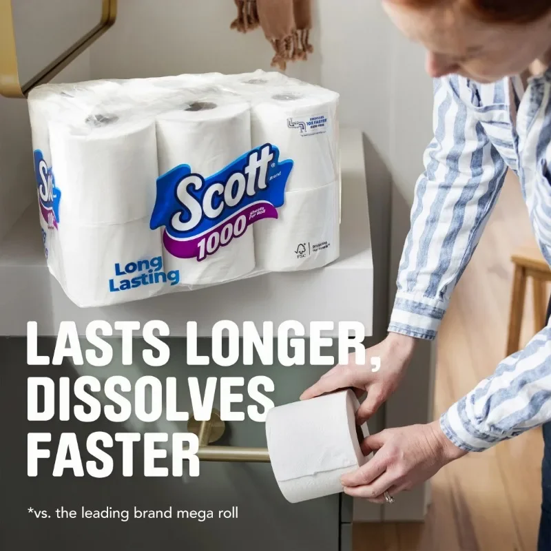 Scott 1000 Series Toilet Paper - 36 Rolls of 1000 Sheets per Roll - Soft & Durable Household Bathroom Tissue view 3