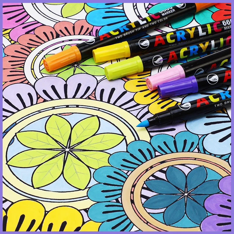 36/60 Colors Acrylic Marker Set Dual Brush Acrylic Paint Pens for Calligraphy Lettering Stone Ceramic Glass Wood Canvas Metal
