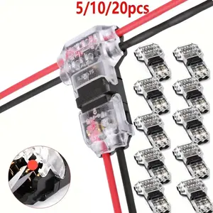Bilashmart 5/10/20 Wire Cable Snap In T2 Connector No solder No peel Quick Terminal Connections Joiners Auto Plug Electrical Accessories