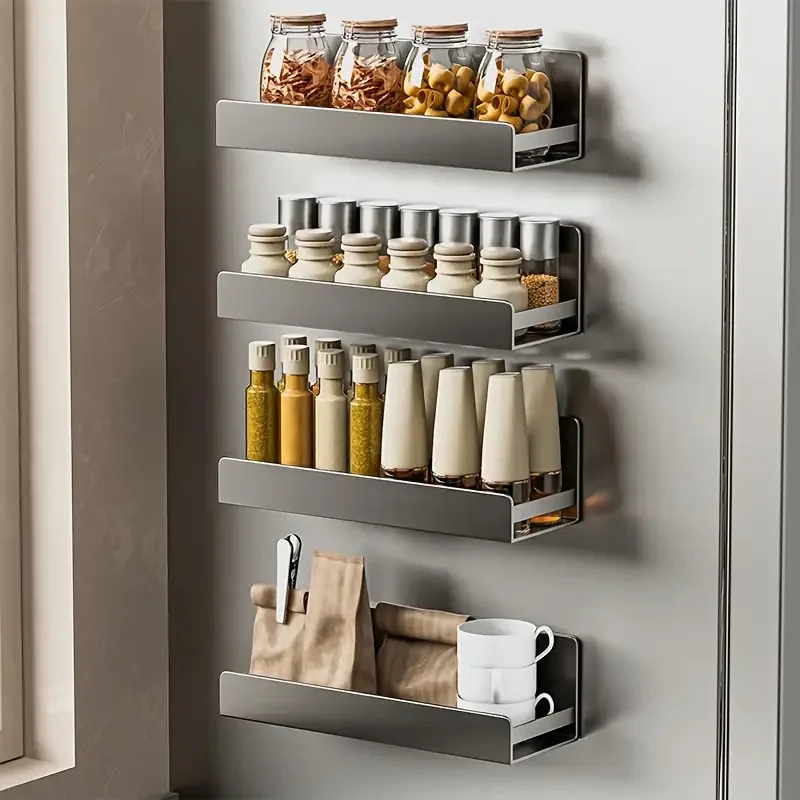 

1/2pcs Magnetic Wall-Mounted Metal Shelf, Refrigerator Magnet Organizer, No-Drill Detachable and Removable Storage Rack, Multi-P