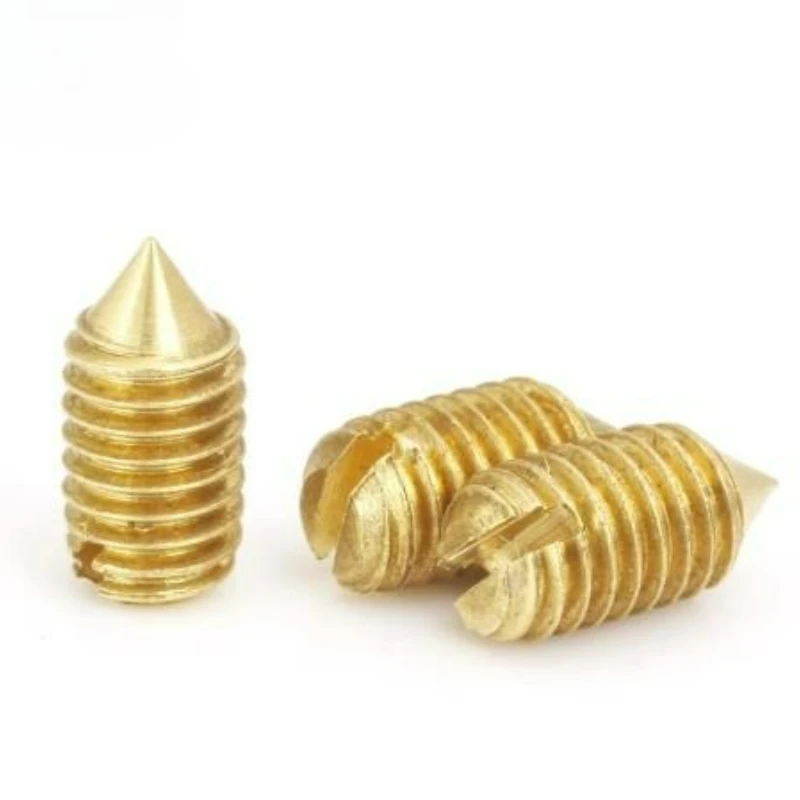 100/200pcs Brass Slotted Head Cone Point Grub Set Screw M2 M2.5 M3 M4 M5 Tapered End Headless Bolt Length 3mm~12mm