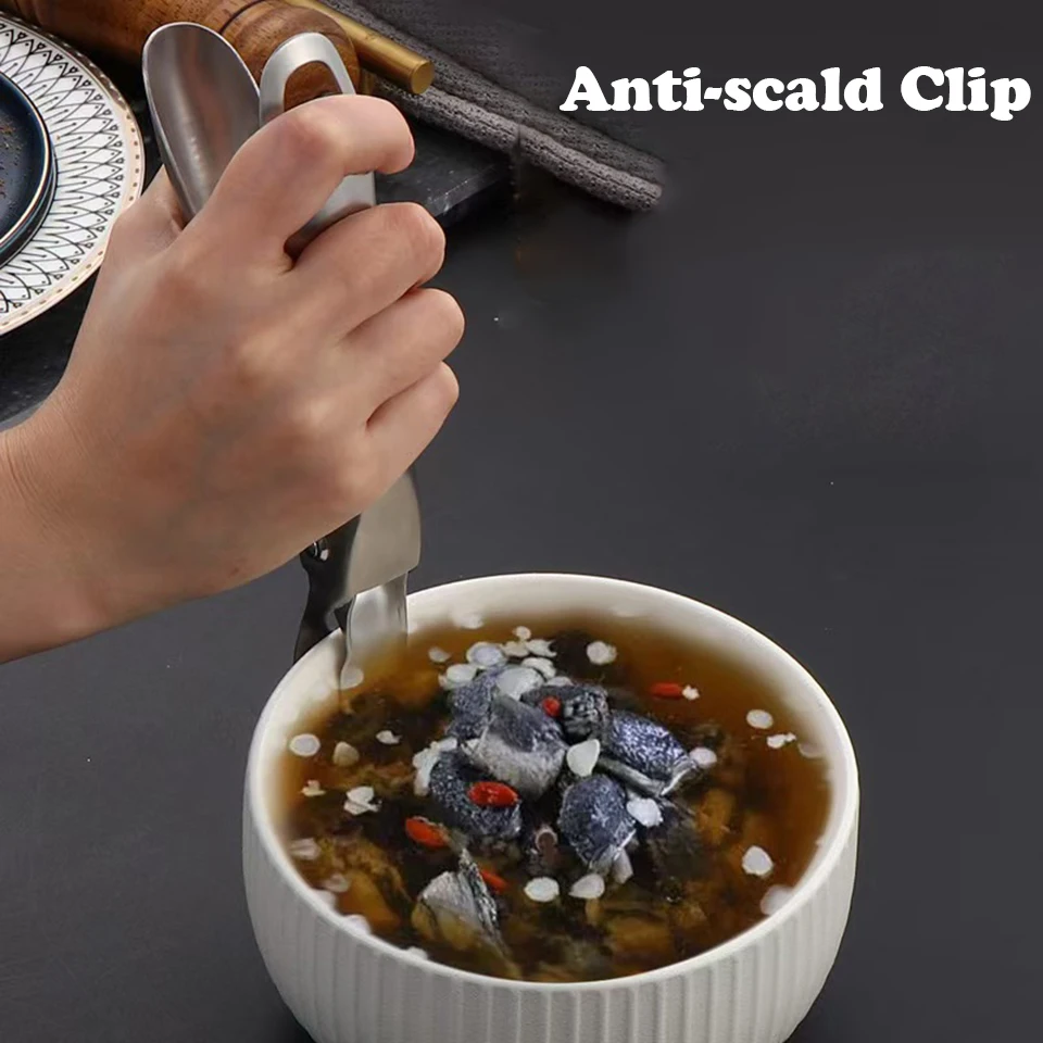 

1PC 304 Stainless Steel Anti-scald Clip Silicone Non-slip Bowl Clamp Steaming Dish Picker Household Dish Clamp Suit