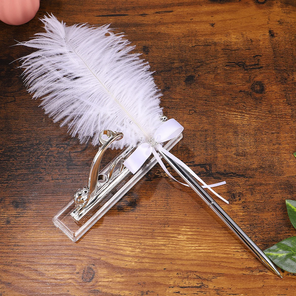 

Metal Wedding Sign Pen Silver with Love English Letter Base Stylish Party Guest Pen for Wedding Engagement Birthday