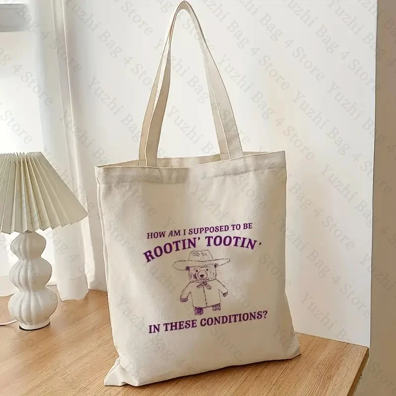 I Can't Root and Toot in These Conditions Pattern Canvas Shopping Bag Portable Shoulder Bags Trendy Large Capacity Tote Bags