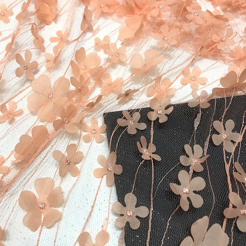 3D Mesh Embroidery Laser Flower Embroidery Fabric Mesh Flower Marriage Lolita Skirt Lingerie Garment Embroidered Silver Fabric