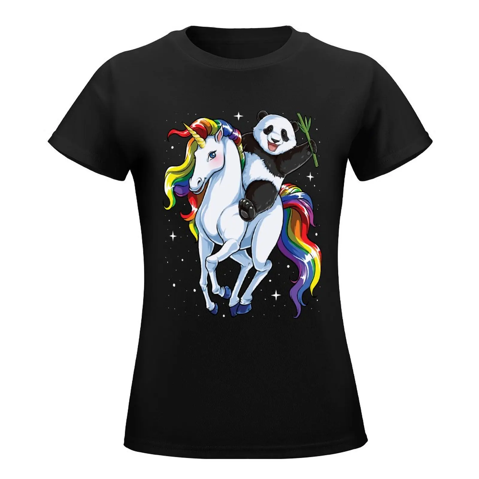 Panda Riding Unicorn Shirt Funny Meme Rainbow T-Shirt funnys sweat vintage clothes workout shirts for Women loose fit