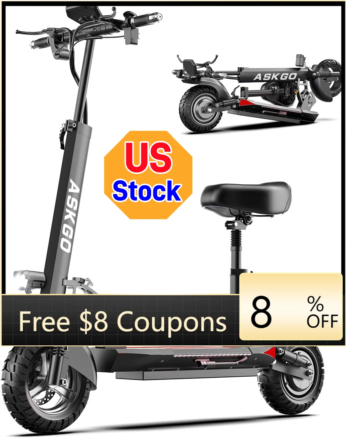 

STLF WJW CJM 2024 Newly US Warehouse Q2 Adults Electric Scooter 800W Motor Max Speed 27MPH & 35 Miles Range 10 Solid Tires 48V 1