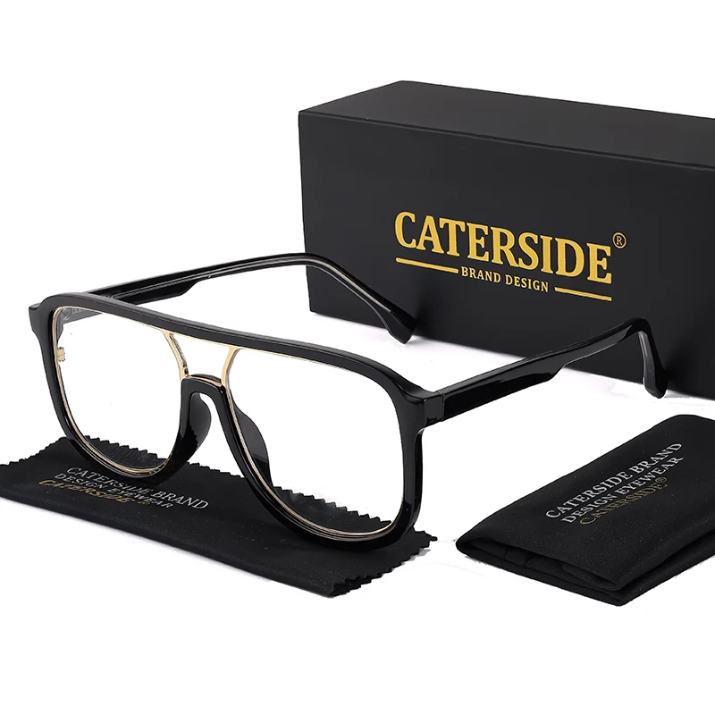 CATERSIDE Anti Blue Light Glasses for Men Retro Large TR+Metal Frame Women Eyeglass Flat Top Double Bridge Punk Brand Eyewear