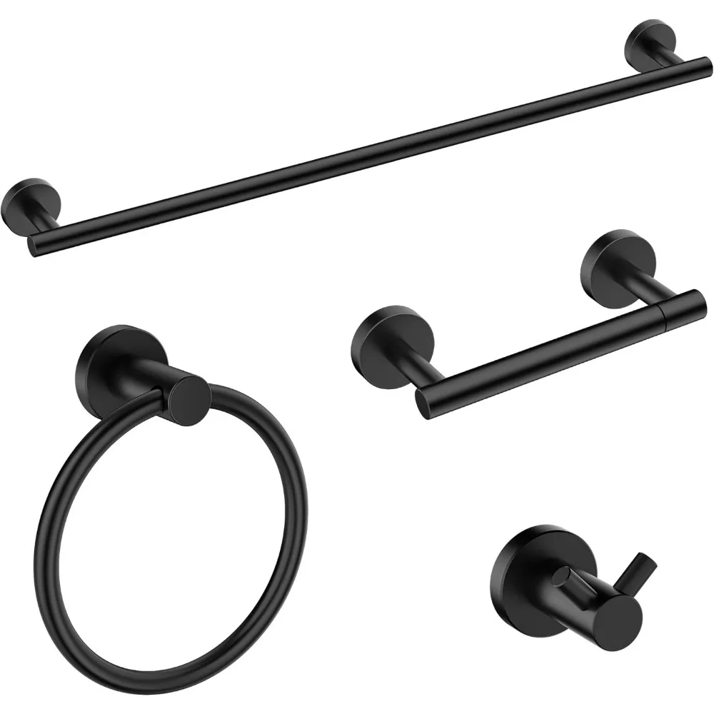 

SUS304 Stainless Steel 24 Inch Towel Bar Set, Modern Bathroom Wall Mounted Racks Holder, 4 Pieces Matte Black