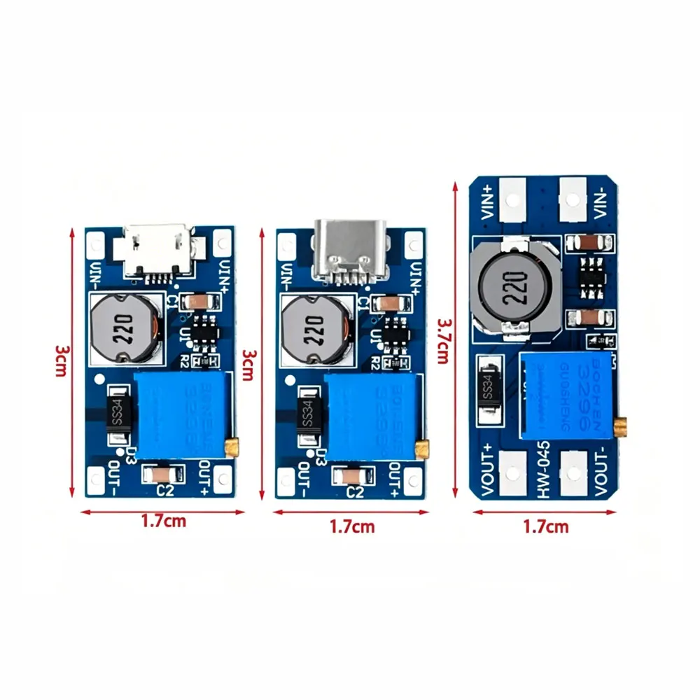 MT3608 DC-DC Einstellbares Boost-Modul 2A Aufwärtswandler-Platine mit MICRO USB 2V-24V zu 5V 9V 12V 28V SX1308 2A