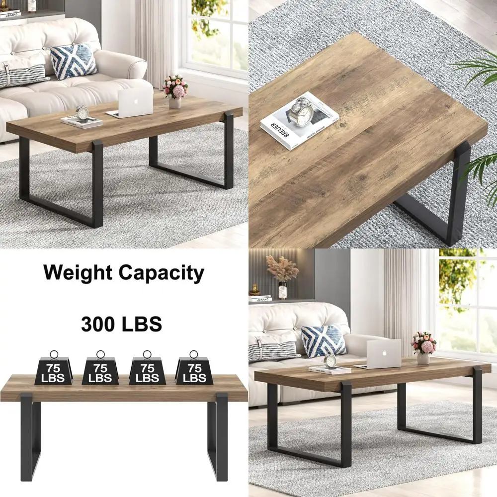 

Industrial-Style Oak Wood and Metal Coffee Table, 47 for Modern Living Room