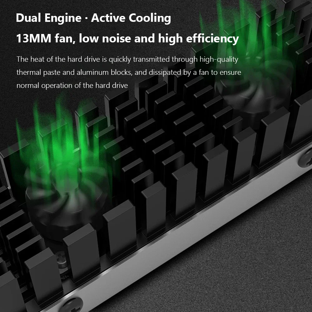 M.2 NVME Dissipatore di calore Doppio motore Torre SSD Radiatore in rame e alluminio con silenzioso Doppia ventola da 13 mm 2280 Dispositivo di raffreddamento per unità a stato solido