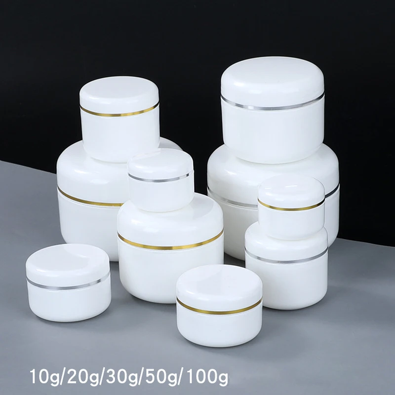 10Pcs 10g-100g Empty Travel Plastic PP Cosmetic Jars With Lids & Liners Makeup Containers Vials For Face Cream Scrub Lip Balm