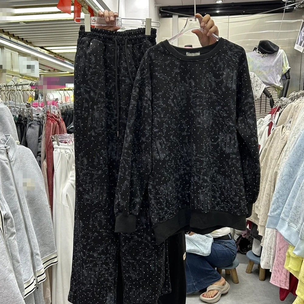 

Сверхмощная свободная толстовка с длинными рукавами и широкими брюками с эластичной резинкой на талии, комплект из двух предметов-GZTZ031