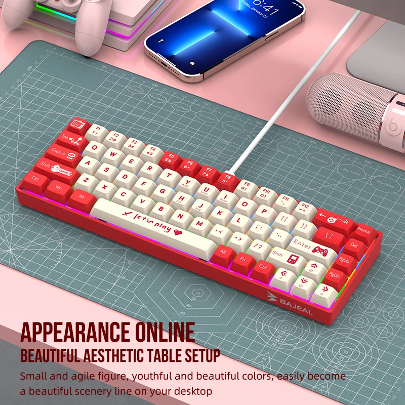 

Механическая игровая клавиатура BAJEAL BJ68, проводная, RGB-подсветка, синий переключатель с возможностью горячей замены, красный переключатель, компактный мини-размер, ценный D