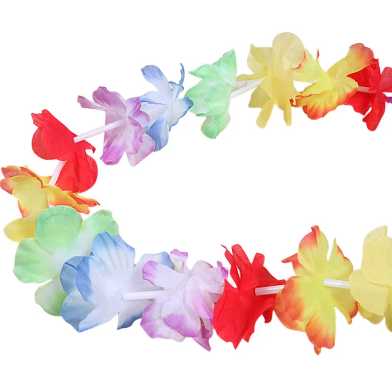 10pcs Lei Hawaiian Party Decor Artificial Flower Wreath Garland Necklace Hawaii Beach Wedding Birthday Party Decoration Supplies