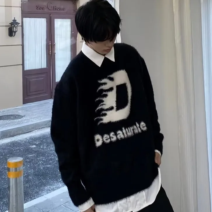 سترة محبوكة دافئة وفضفاضة للرجال، أنيقة لفصلي الخريف والشتاء، إصدار جديد من ألياف البوليستر الناعمة بأكمام طويلة وياقة مستديرة