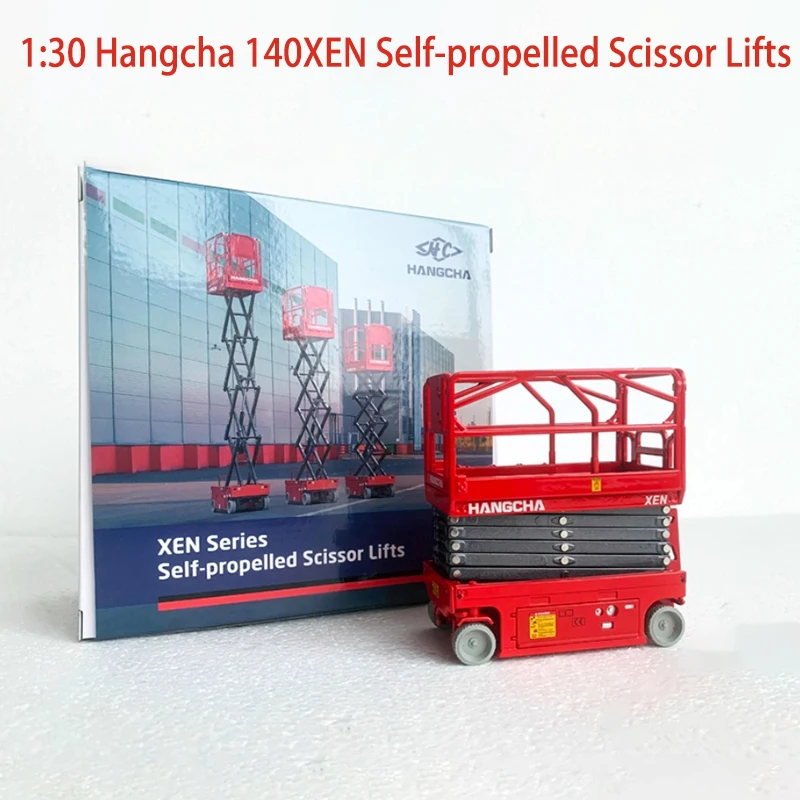 Diecast 1:30 Scale Hangcha 140XEN Self-propelled Scissor Lifts Alloy Engineering Vehicle Model Collection Souvenir Ornaments