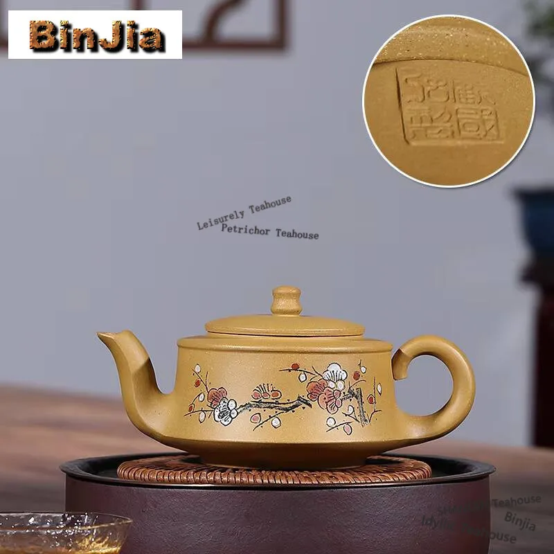 

250 мл оригинальные чайники из исинской фиолетовой глины, ручная работа, горшок с цветком сливы, чайник из необработанной Золотой Глины, чайный набор Zisha, товары для кафе