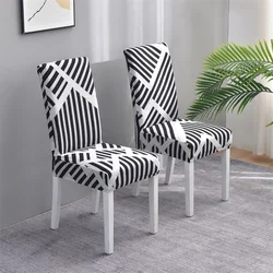 Black White V-line pattern Dining Room Removable Spandex Stretch Fleece Chair Covers