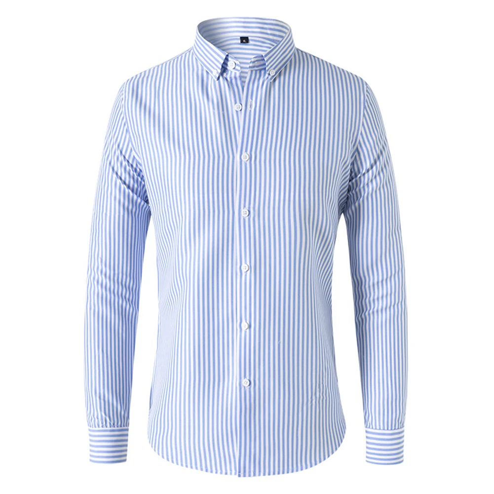 Men's Casual Long Sleeve Shirt  Striped Button Up Top  Lapel Collar  Perfect for Daily Wear and Outdoor Activities