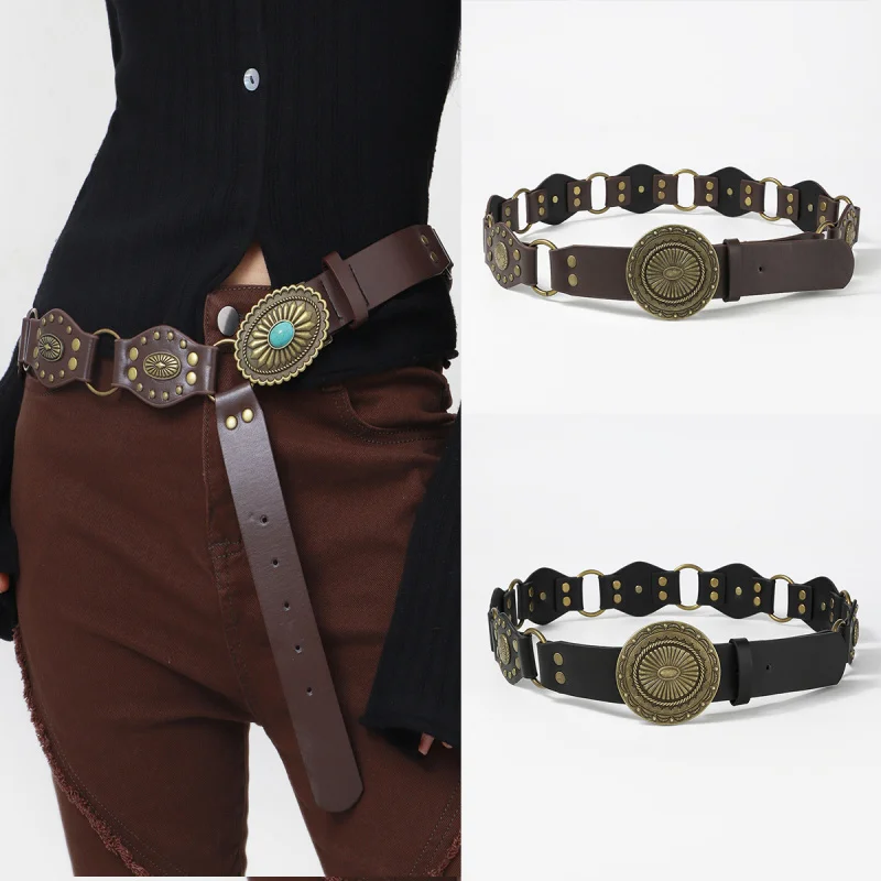 

Bohemia Retro Rivet Design PU Leather Women Belt Dress Hip Punk Sweater Wide Belt for Ladies