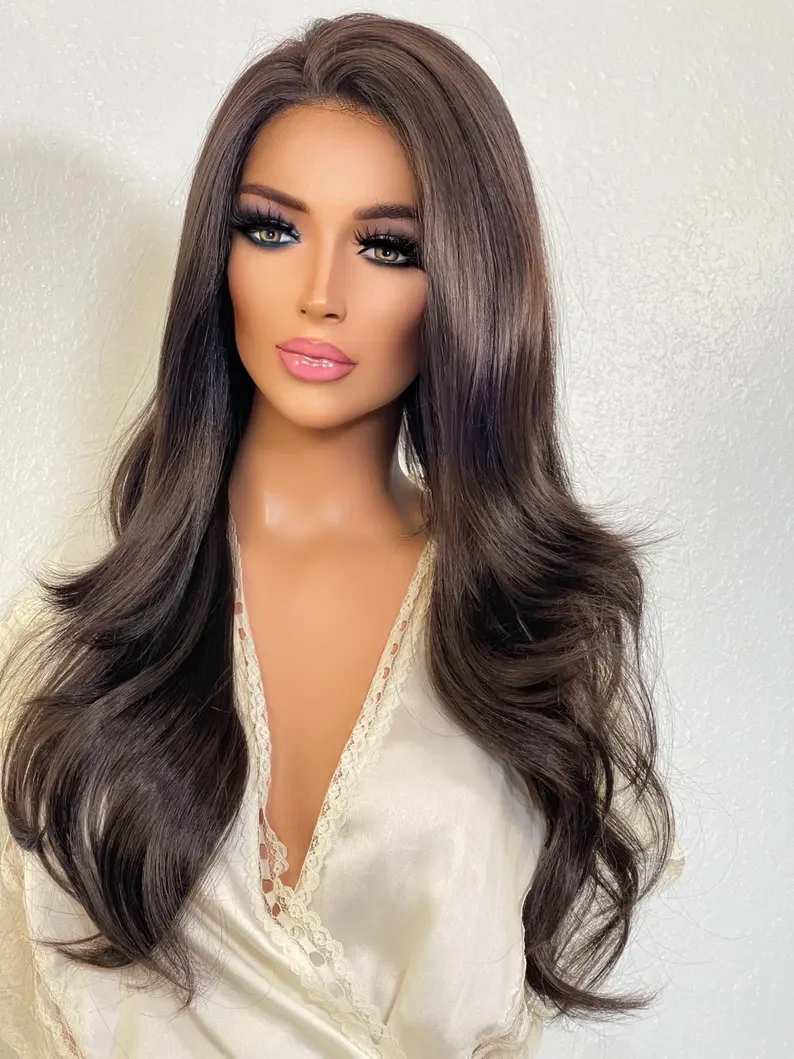 28Inch Brown 5x5 Silk Base Long Body Wave Glueless Jewish Human Hair Wig Baby Hair HD Lace European Hair Preplucked