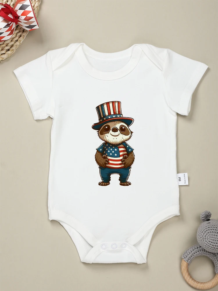 

Cute Raccoon Cartoon Baby Boy Girl Clothes 100% Cotton Summer Bodysuit Usa 4th of July Fashion Kawaii Newborn Onesies Streetwear