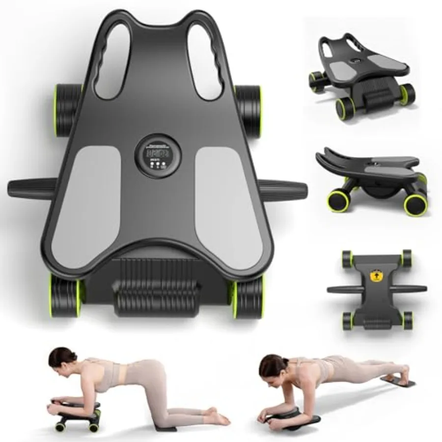 

Тренажер для пресса Ab Roller с опорой для локтей, 4-колесный мини-реформер для пилатеса, черный, компактное оборудование для домашнего спортзала