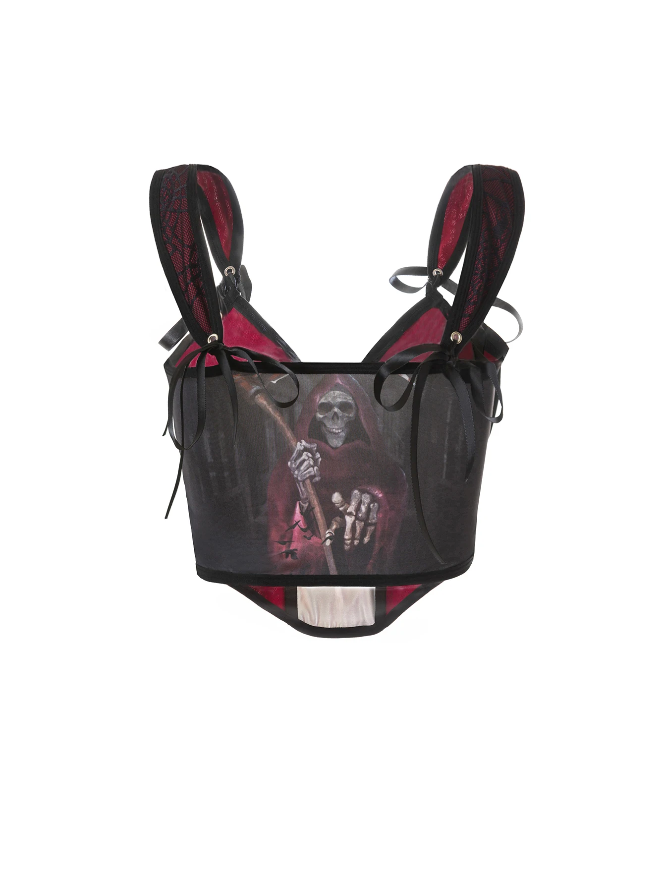 Dark Death print waist waistband vest Gothic style skull bow strap slim fit short top niche punk style interior and exterior cor