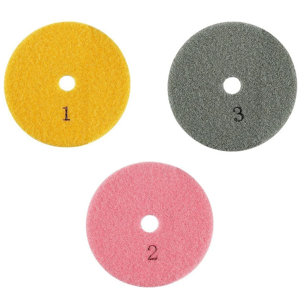 3 PCS 4 Inch 100mm Dry/Wet Diamond 3 Step Set Polishing Pads Granite Polishing Tool For Marble Stone Concrete Grinding Abrasive