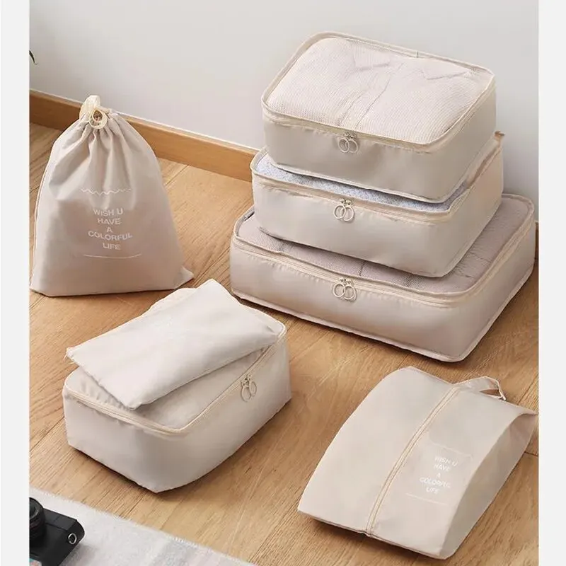 Set da 7 pezzi Organizzatore da viaggio Borse portaoggetti Valigia Cubi da imballaggio Set Custodie Bagagli portatili Vestiti Scarpe Tidy Pouch