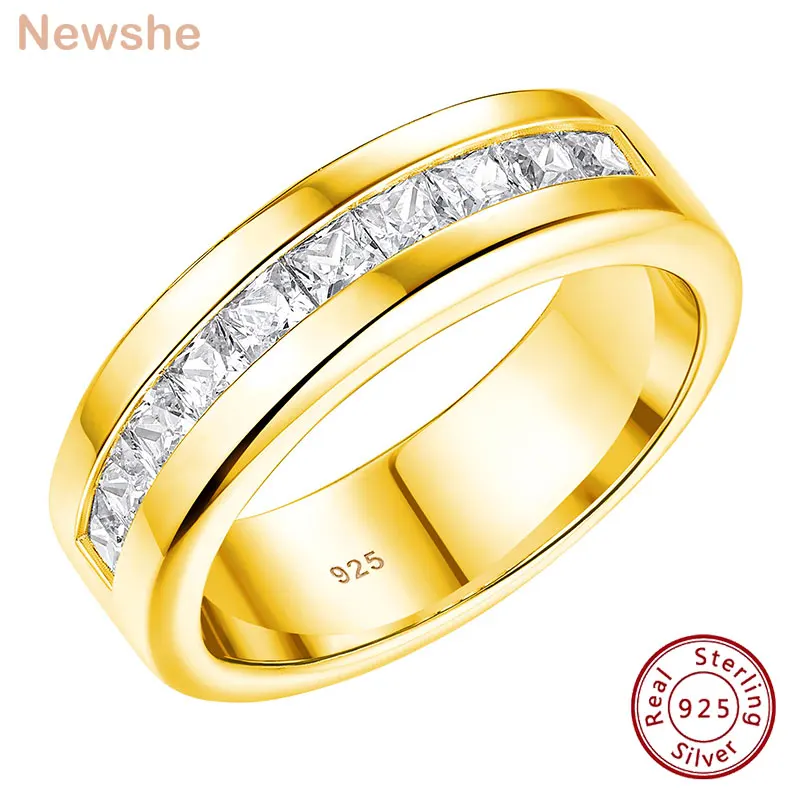 aneis de casamento de prata esterlina para homens meia eternidade ajuste de canal zircao cubico amarelo branco preto joias de luxo newshe 925 01