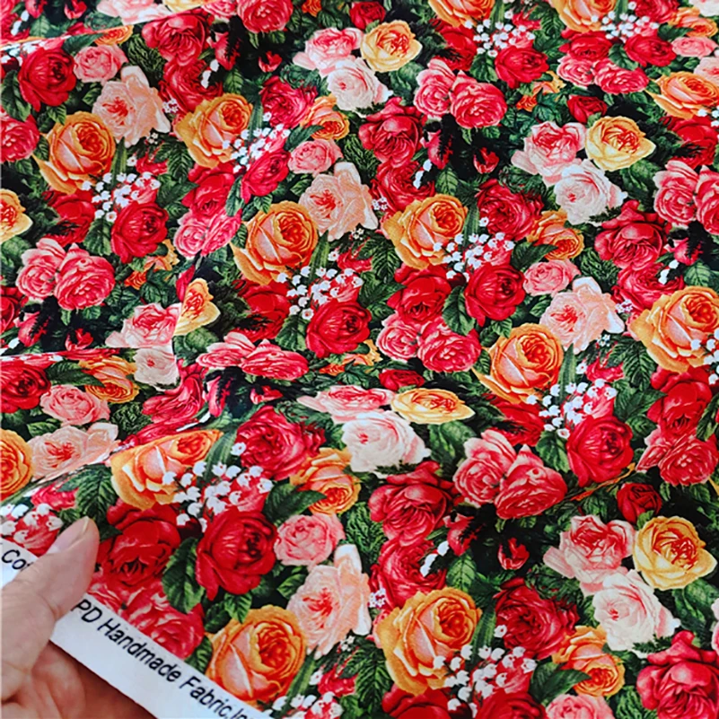 Cotton Fabric European Flower Oil Painting Pastoral for Sewing Clothes Dresses DIY Handmade by half Meter