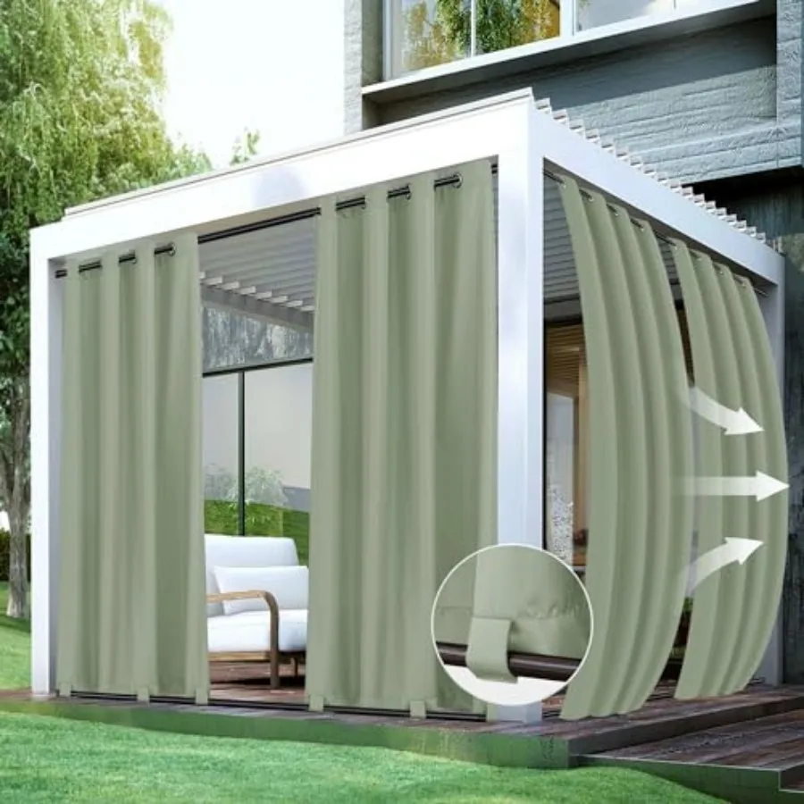 

Outdoor Curtains for Patio Waterproof-4 Panels 54x84 Inch Windproof Weatherproof Privacy Curtains-Grommet Top and Tab Bottom Dr