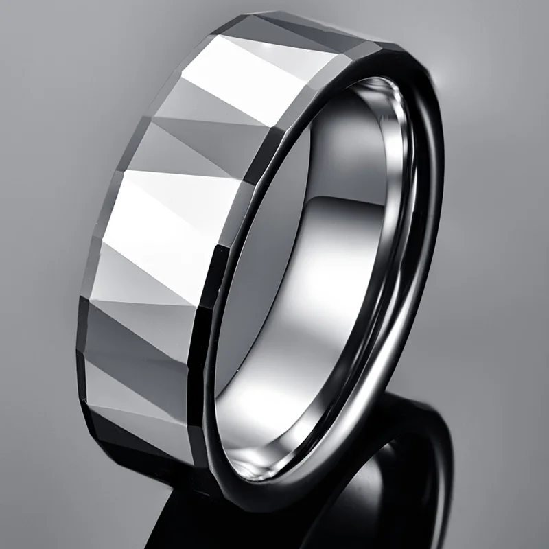 NUNCAD 8mm Tungsten Carbide Steel Ring Outer Surface + Chamfered Batch Steel Color Polished Engraved Rings For Men and Women