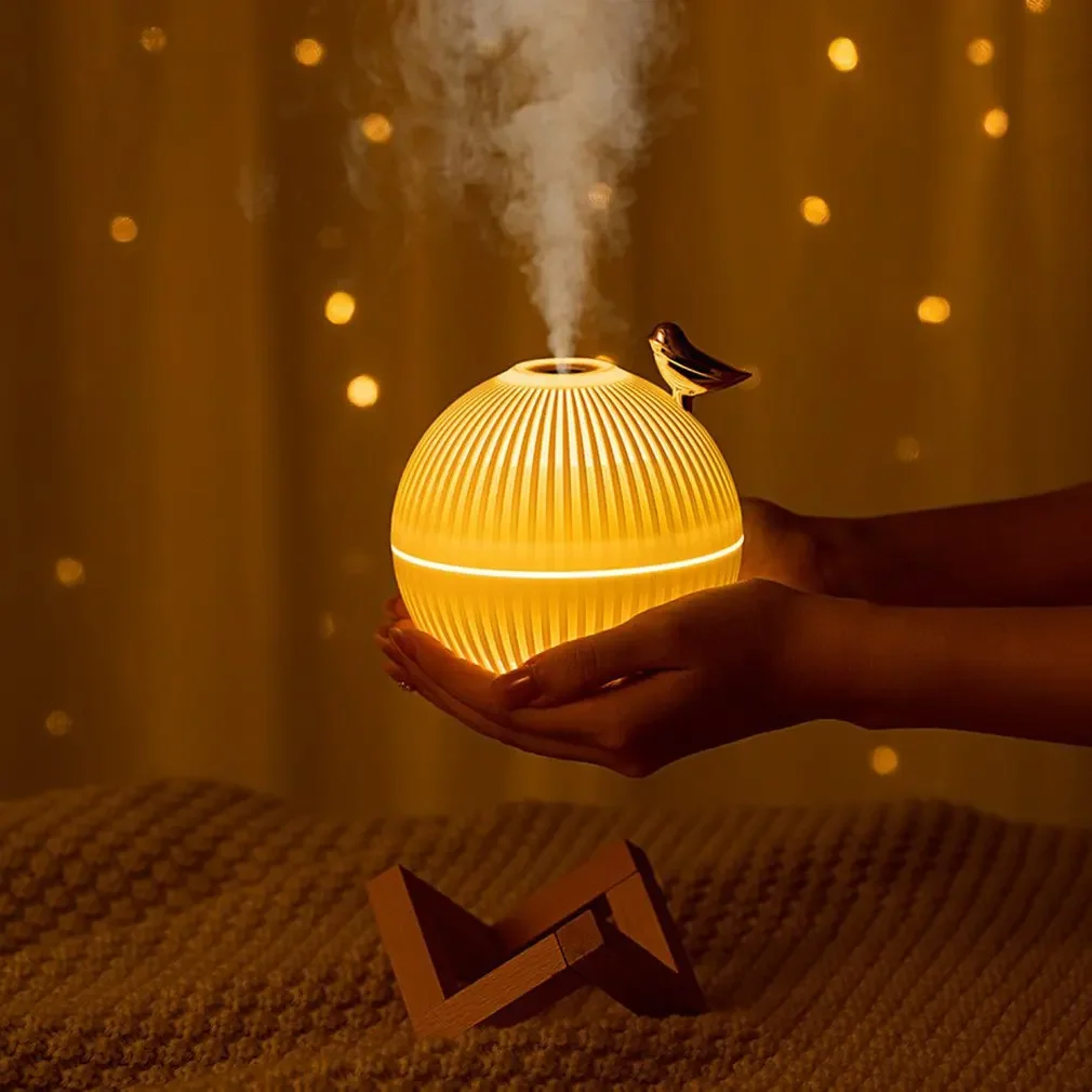 Humidificateur à lumière colorée en forme de larve et d'oiseaux, mini USB, diffuseur de lumière ambiante pour la maison, la voiture, la chambre à coucher, 330ml