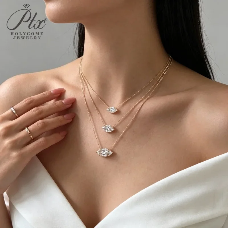 Lab Grown Diamond Pendant Necklace Marquise Cut 1CT 2CT 3CT 10K/14K/18K Solid Gold Hypoallergenic Anniversary Jewelry Gift